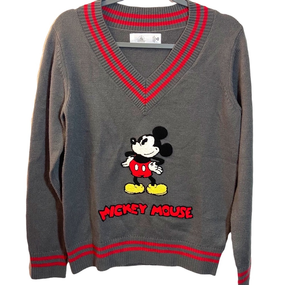 Disney Mickey Mouse V-Neck Varsity Sweater Sz L